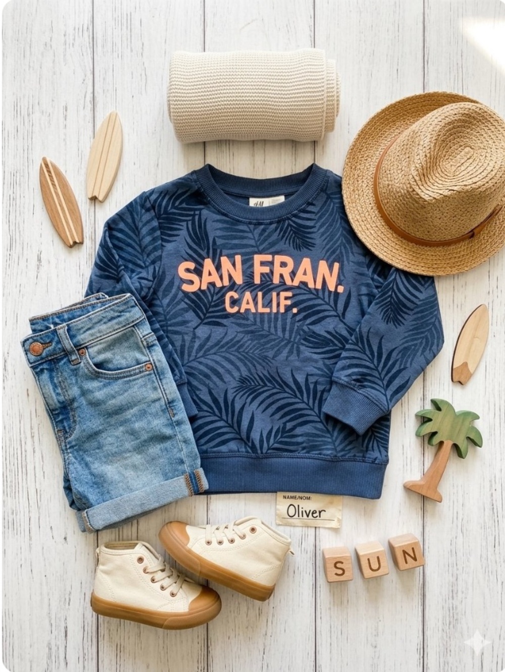 H&M Toddler Boys San Fran Calif Palm Print Sweatshirt - Size 1.5-2T EUC